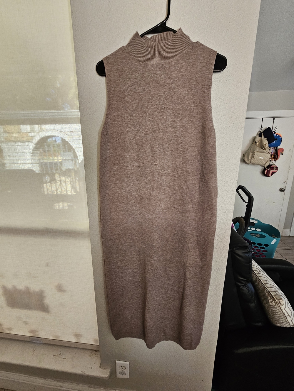 Accessorize Sleeveless Mock Neck Knit Dress - Taupe Brown